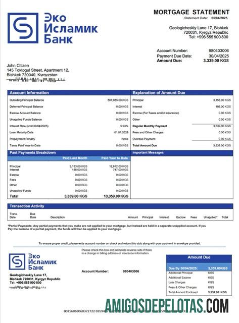 para download Modelo Word e PDF de declaração de hipoteca do Quirguistão EcoIslamicBank